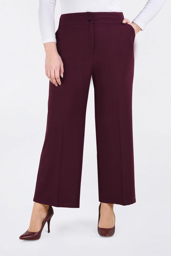 Female claret red BUTTONED WIDE-LEG PANTS 7440 