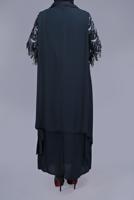 Female Navy blue SEQUINED FRINGED 2-PIECE EVENING DRESS 5602