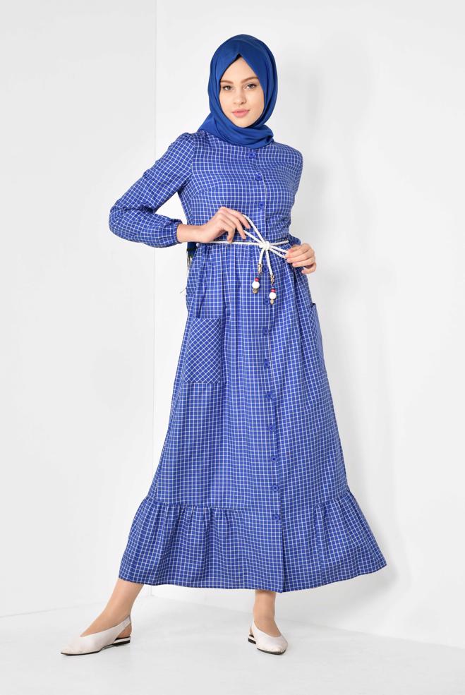 Female Navy blue PLAID DRESS 4995 