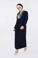 Female Navy blue Pearl Embroidered Triple Suit 3436 