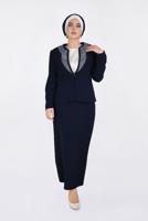 Female Navy blue Pearl Embroidered Triple Suit 3436 