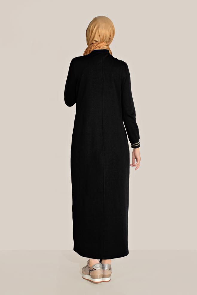 Femelle NOIR ROBE COMME SURVÊTEMENT EN COTON ÉCRITURE IMPRIMÉ 40609