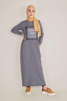 Femelle GRIS ROBE COMME SURVÊTEMENT EN COTON ÉCRITURE IMPRIMÉ 40609