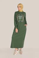 Femelle KAKI ROBE COMME SURVÊTEMENT EN COTON ÉCRITURE IMPRIMÉ 40609