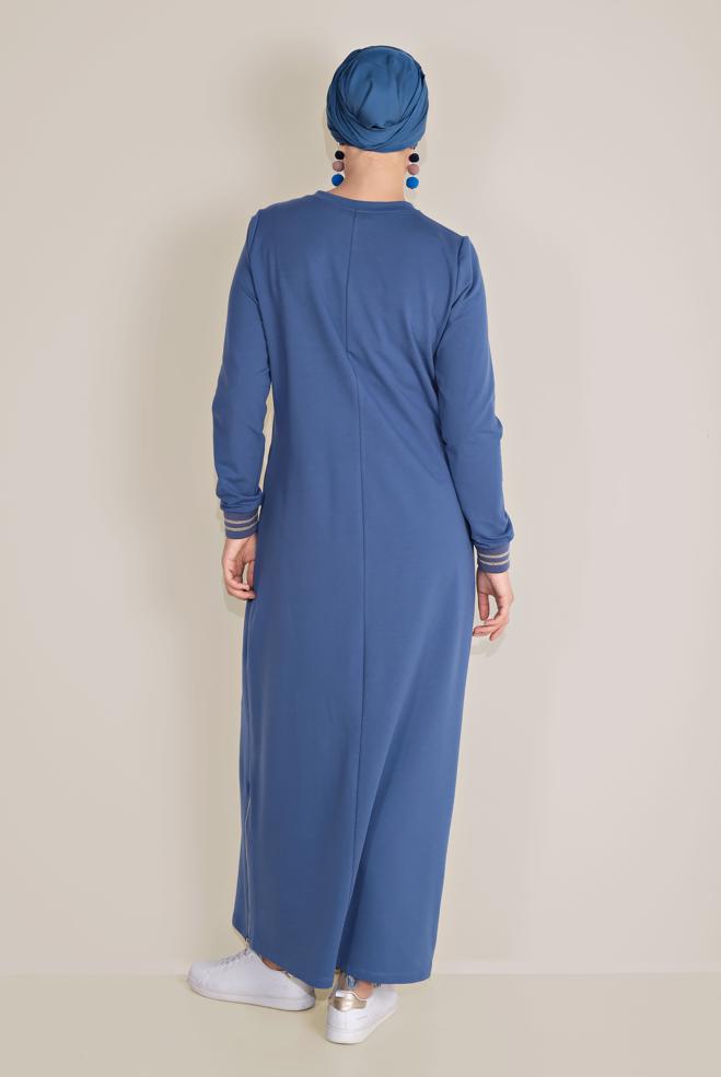 Female Navy blue WRITING-PRINTING COTTON TRACKSUIT DRESS 40609