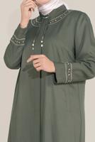 Female khaki TIE-COLLAR EMBROIDERED COAT 10213