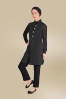 Female black CAT FIGURES EMBROIDERED COTTON TUNIC 40450