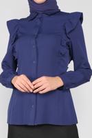 Female Navy blue RUFFLED BUTTONED BLOUSE 41241