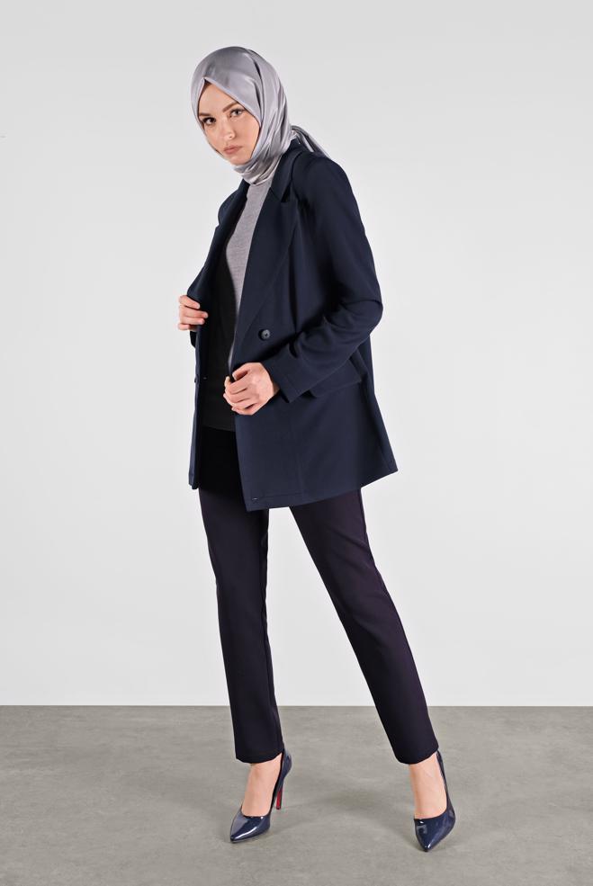 Female Navy blue BUTTONED CLASSIC JACKET 41195 