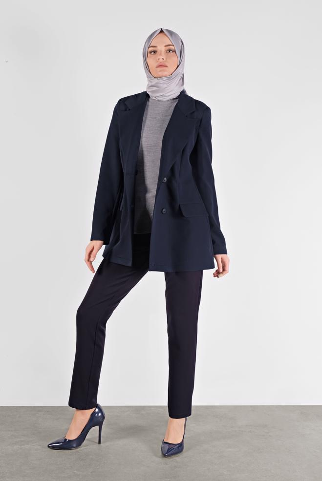 Female Navy blue BUTTONED CLASSIC JACKET 41195 