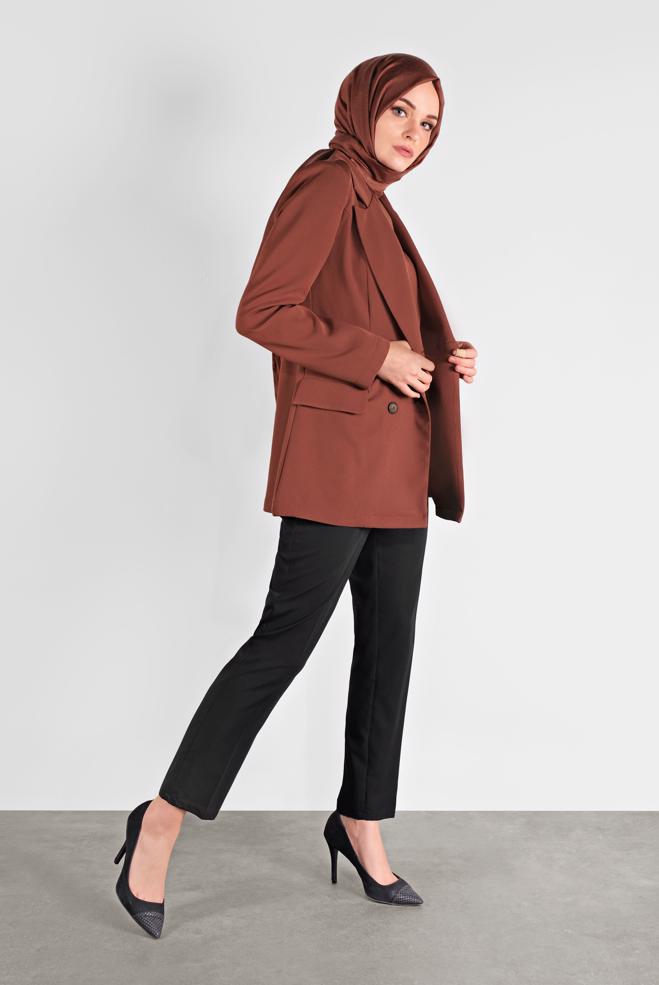Female coffee BUTTONED CLASSIC JACKET 41195 