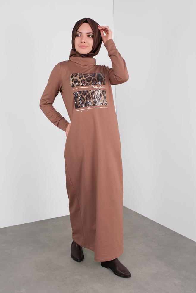 Femelle BEIGE ROBE IMPRIMÉE À SEUQINS 41112