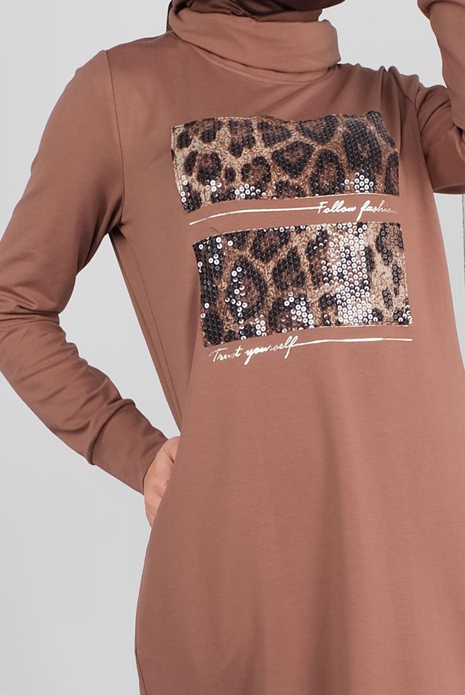 Femelle BEIGE ROBE IMPRIMÉE À SEUQINS 41112