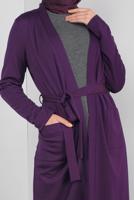 Female purple BELTED CARDIGAN WITH POCKETS 41265