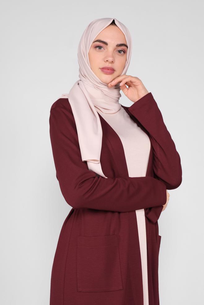 Female claret red BELTED CARDIGAN WITH POCKETS 41265
