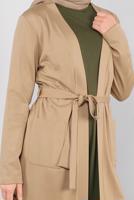 Female beige BELTED CARDIGAN WITH POCKETS 41265