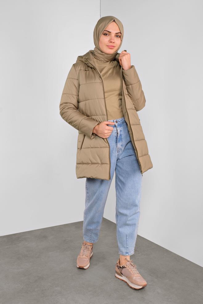 Femelle BEIGE CABAN REMBOURRÉ À CAPUCHE 90134 