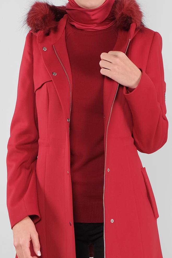 Femelle ROUGE CABAN À CAPUCHE EN EFFET FOURRURE 90135 