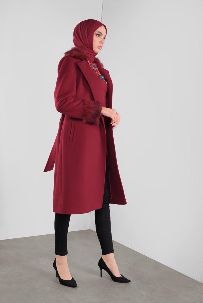 Femelle ROUGE BORDEAUX CABAN DÉTAILLÉE EN FOURRURE 90164