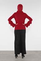 Female red RUFFLED KNIT SWEATER 41086