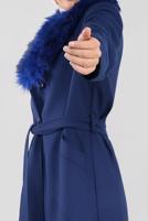 Female Navy blue FAUX-FUR-TRIM COLLAR BELTED OVERCOAT 90157 