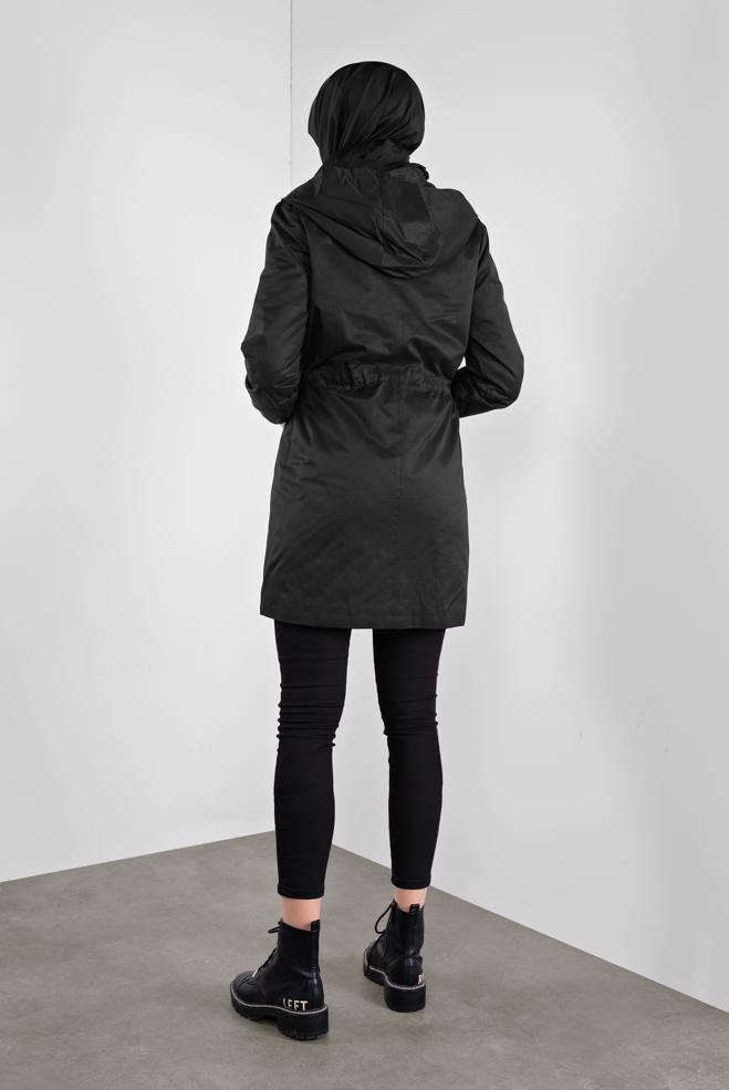 Femelle NOIR PARKA ZIPPÉ AVEC CAPUCHE 90127