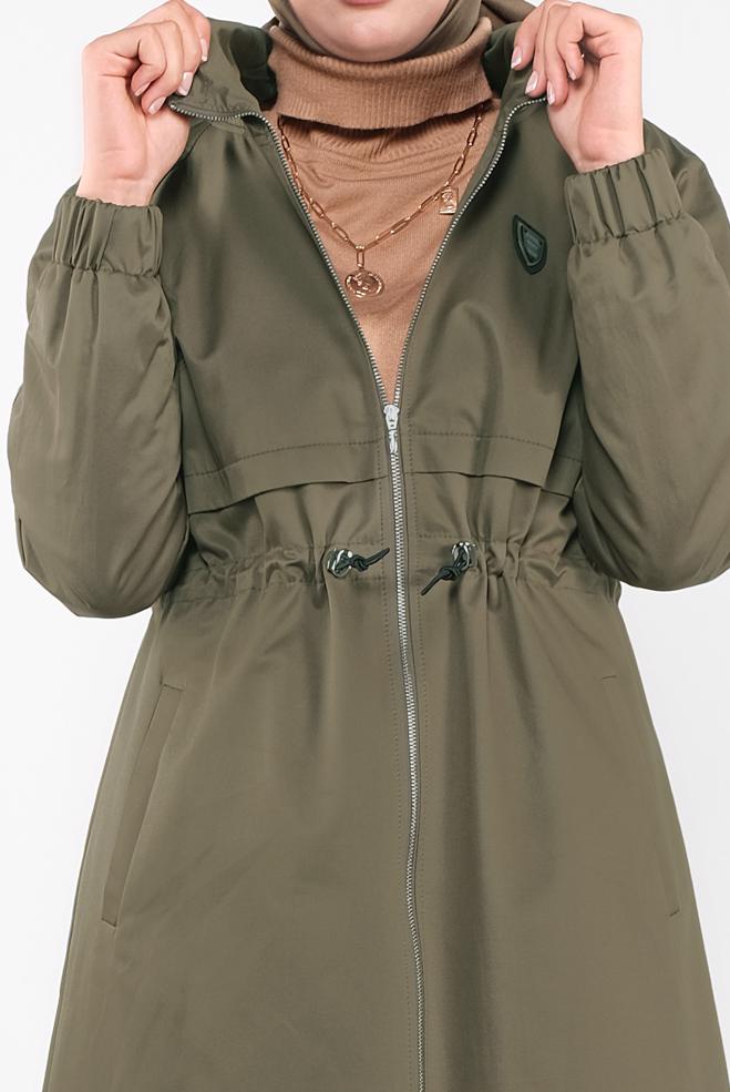 Femelle KAKI PARKA TAILLE À SMOCKS 90128 