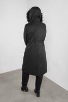 Femelle NOIR PARKA À TAILLE À SMOCKS À CAPUCHE 90138 