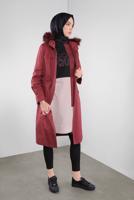 Femelle ROUGE BORDEAUX PARKA À TAILLE À SMOCKS À CAPUCHE 90138 