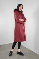 Femelle ROUGE BORDEAUX PARKA À TAILLE À SMOCKS À CAPUCHE 90138 