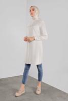 Female white HIDDEN BUTTONED EMBROIDERED TUNIC 41165 