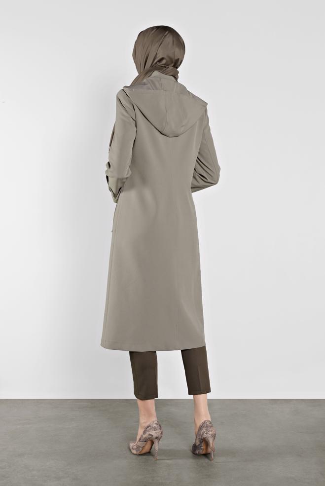 grey hooded trench coat