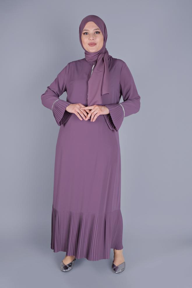Female purple PLEATED STONE PRINTED DRESS 20059 