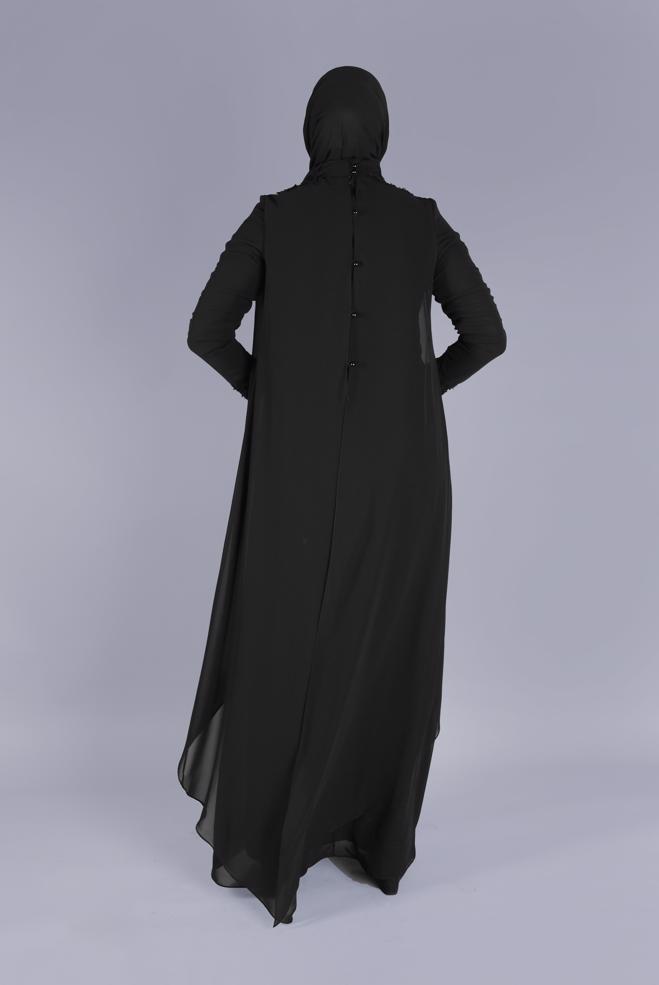 Female black LACE EMBROIDERED CHIFFON EVENING DRESS 50114 