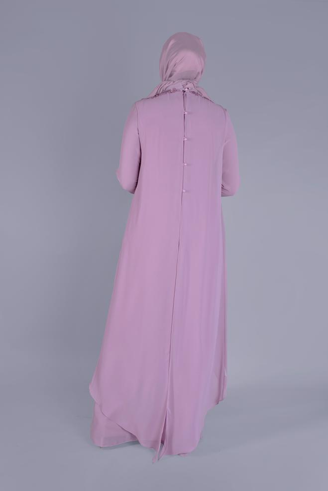 Female pink LACE EMBROIDERED CHIFFON EVENING DRESS 50114 
