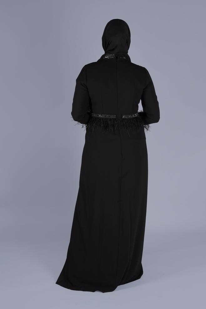 Female black FURRY STONE PRINTED EVENING DRESS 50116 