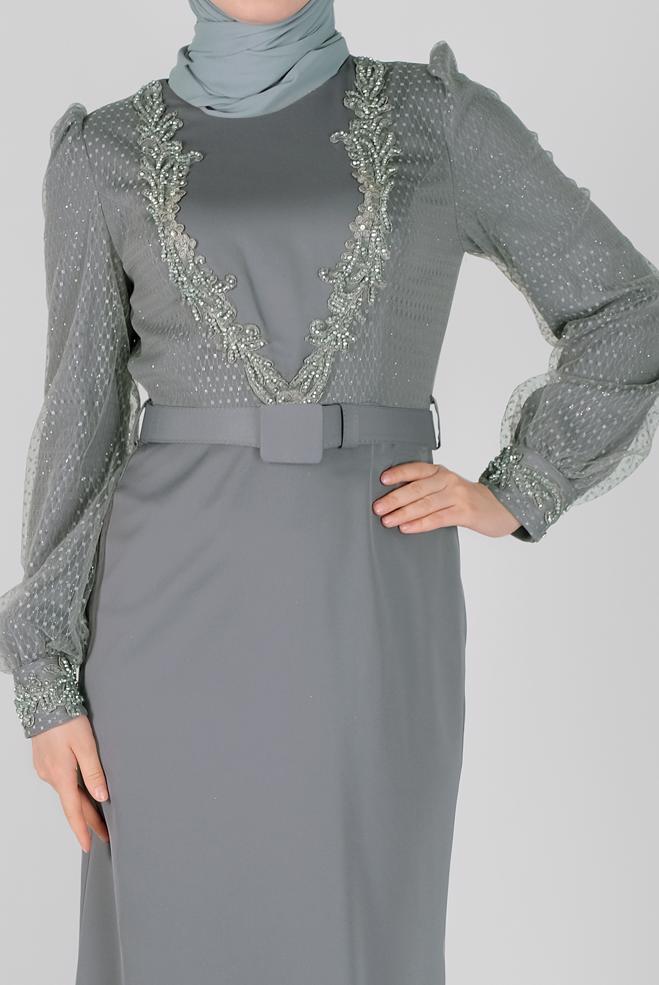 Female Grey SILVERY EVENING DRESS 50117 