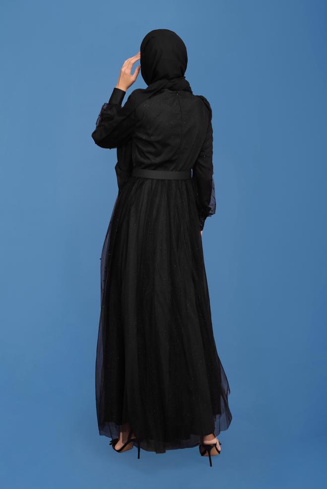 Female black SATIN EVENING DRESS 50120 