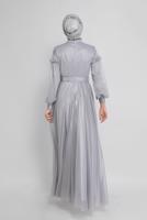 Female Grey PEARL DETAIL RUFFLED EVENING DRESS 50122 