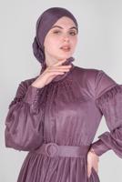 Female purple PEARL DETAIL RUFFLED EVENING DRESS 50122 