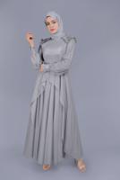 Female Grey BEADED SILVERY EVENING DRESS 50123 