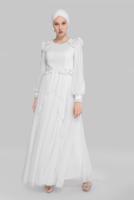 Female white BEADED SILVERY EVENING DRESS 50123 