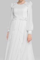 Female white BEADED SILVERY EVENING DRESS 50123 