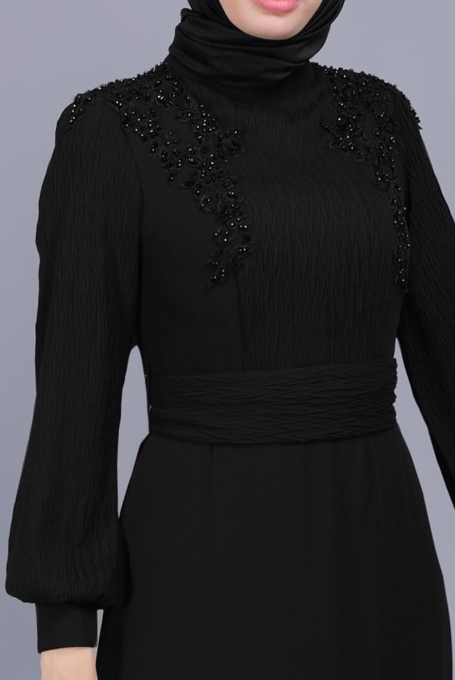 Female black EMBROIDERED CHIFFON EVENING DRESS 50125 