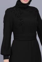Female black EMBROIDERED CHIFFON EVENING DRESS 50125 