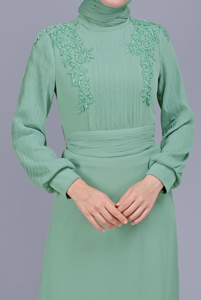 Female green EMBROIDERED CHIFFON EVENING DRESS 50125 