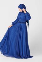 Female blue EMBROIDERY DETAIL SILVERY EVENING DRESS 50127 
