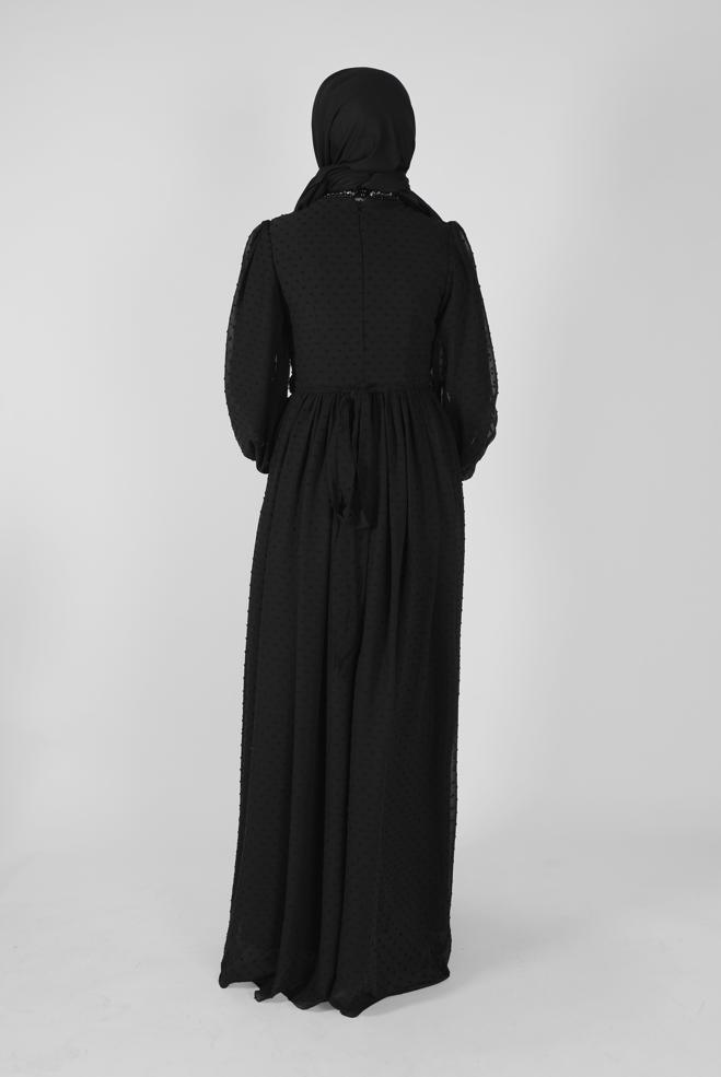 Female black INLAID CHIFFON EVENING DRESS 50128 