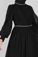 Female black INLAID CHIFFON EVENING DRESS 50128 