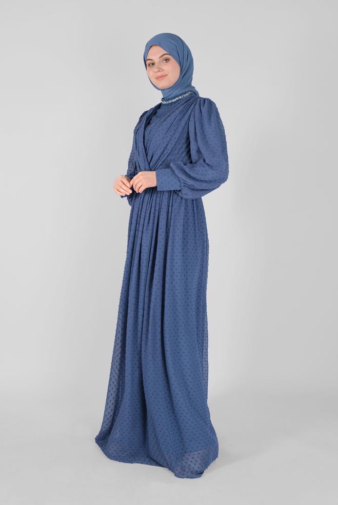 Female Navy blue INLAID CHIFFON EVENING DRESS 50128 